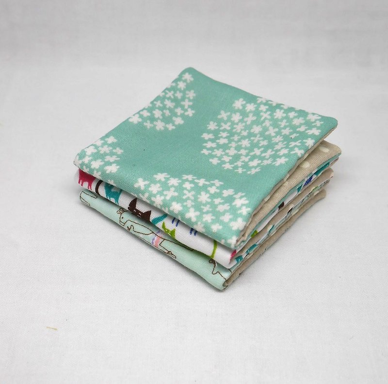 Japanese Handmade 6 layer of gauze mini-handkerchief/ 3 pieces in 1unit - スタイ - コットン・麻 グリーン