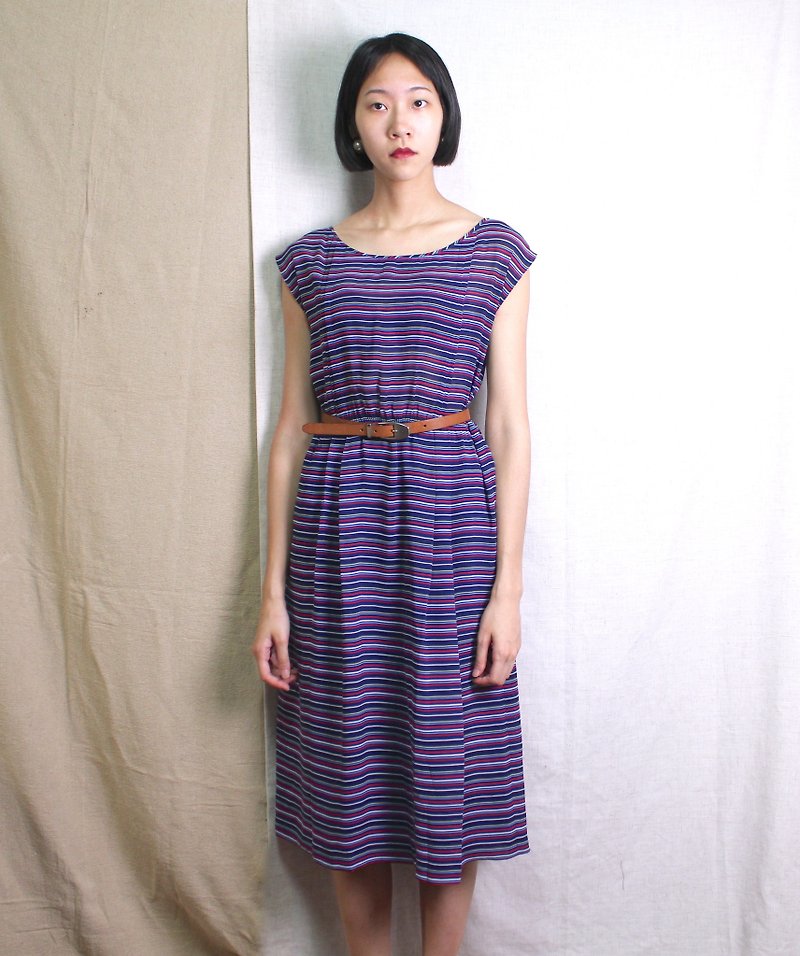 FOAK vintage tri-color striped dress - ชุดเดรส - วัสดุอื่นๆ 