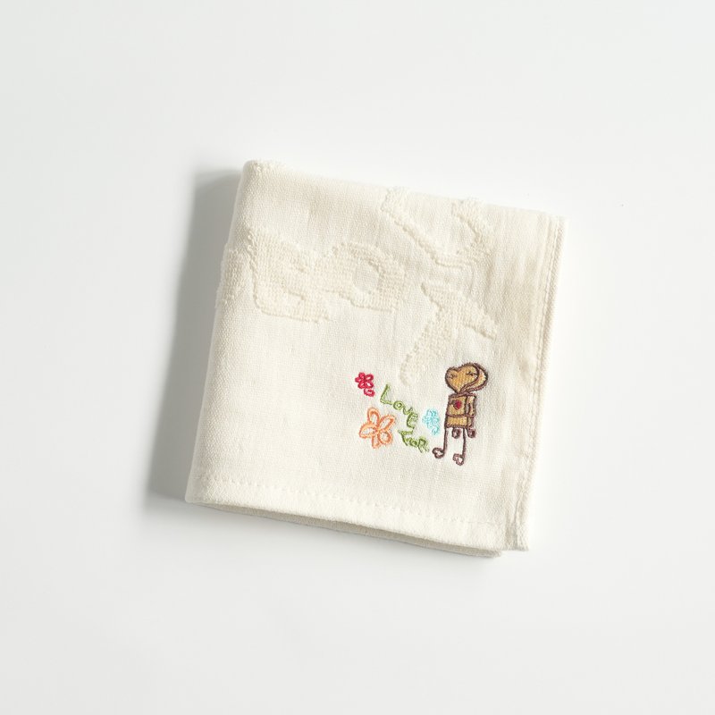 ROBOT gauze jacquard hand towel-flowers - ผ้าเช็ดหน้า - ผ้าฝ้าย/ผ้าลินิน ขาว