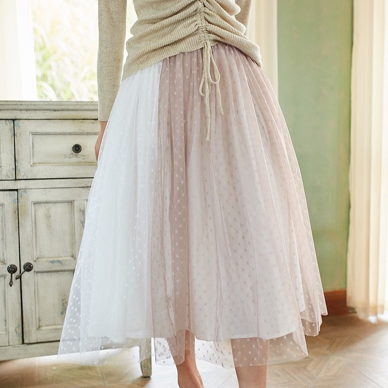 [完全裁判所スペシャル] 2018女性の夏服の女性弾性ウエストメッシュハーフスカートのドレスYTQ 8381 - スカート - その他の素材 ホワイト
