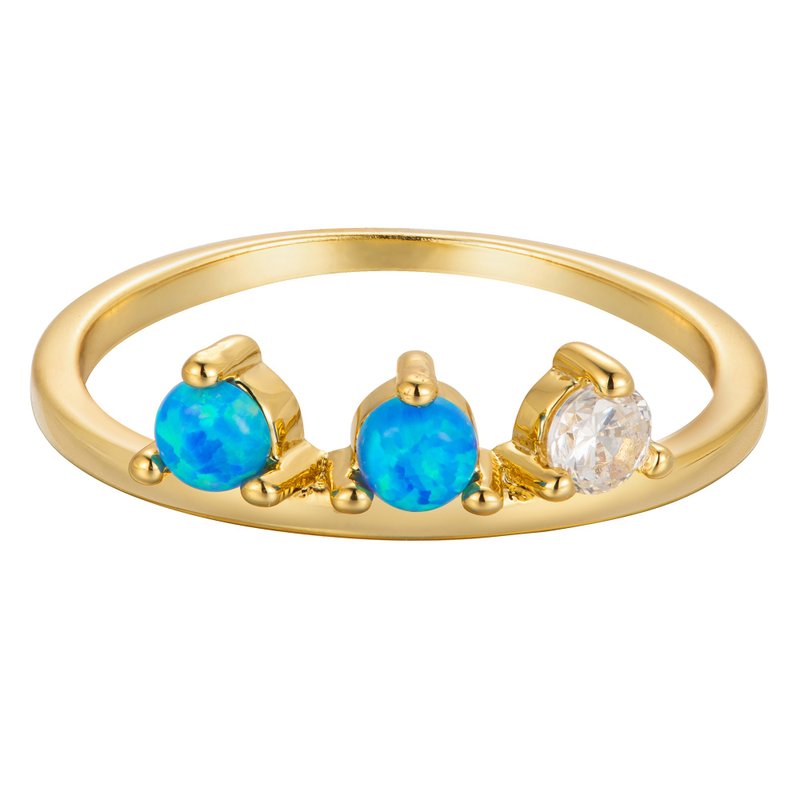 Contrast color opal ring, zirconium diamond, 14k gold plated, personalized style exclusive design - General Rings - Semi-Precious Stones Blue