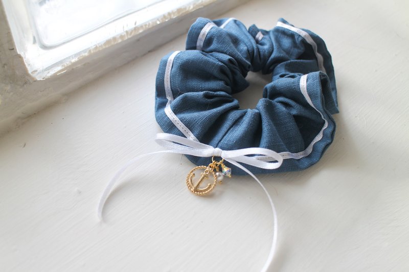 Sailor Series - Intellectual Blue - Scrunchie Hair Tie Hair Bunch Accessories Hair Accessories - เครื่องประดับผม - ผ้าฝ้าย/ผ้าลินิน สีน้ำเงิน