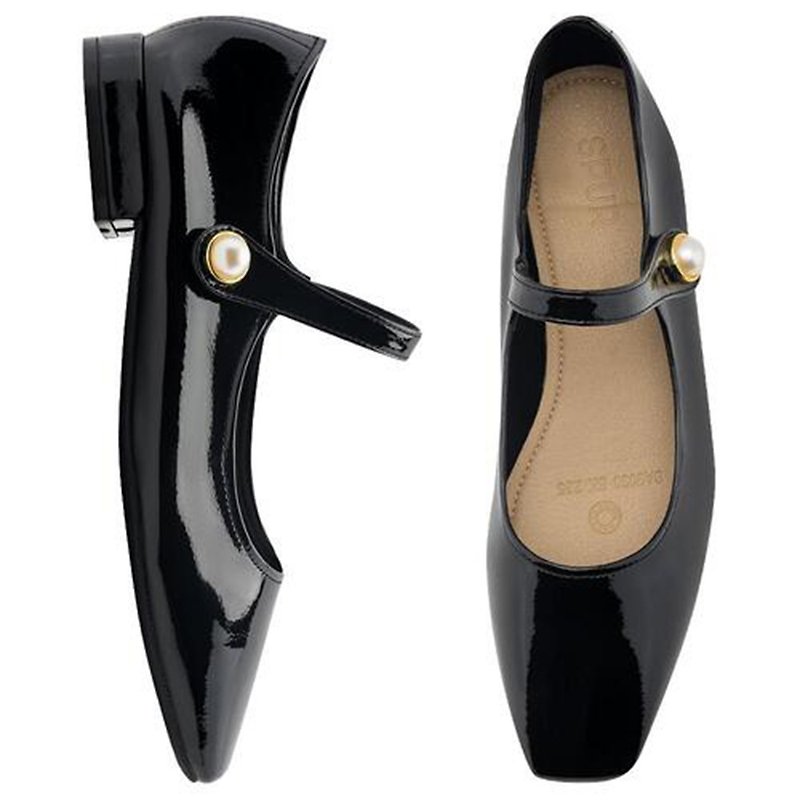 PRE-ORDER SPUR Sally 珍珠瑪麗珍平底鞋 SA9030 BLACK - 女款皮鞋 - 其他材質 