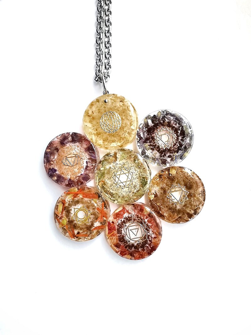 Seven Chakras Hz Floral Long Necklace - สร้อยคอ - พืช/ดอกไม้ สีใส