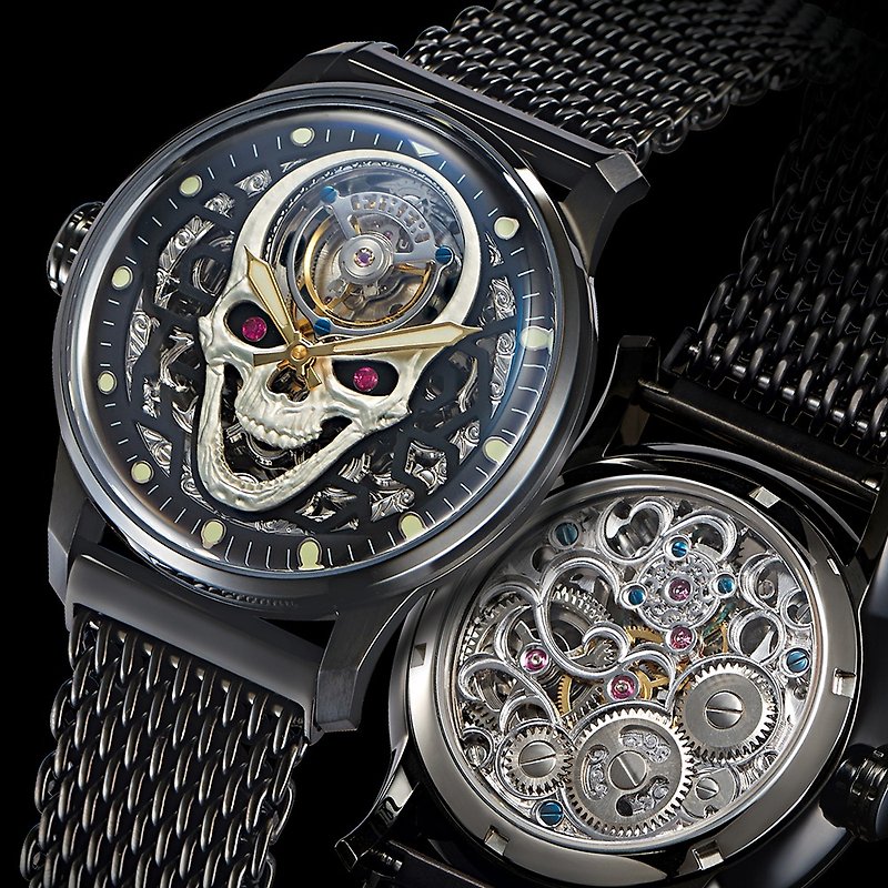 [Taiwan Limited Edition 99] FIBER Thought-THINKING Skeleton-Hand Chain Hollow Tourbillon-Black - Men's & Unisex Watches - Stainless Steel Black