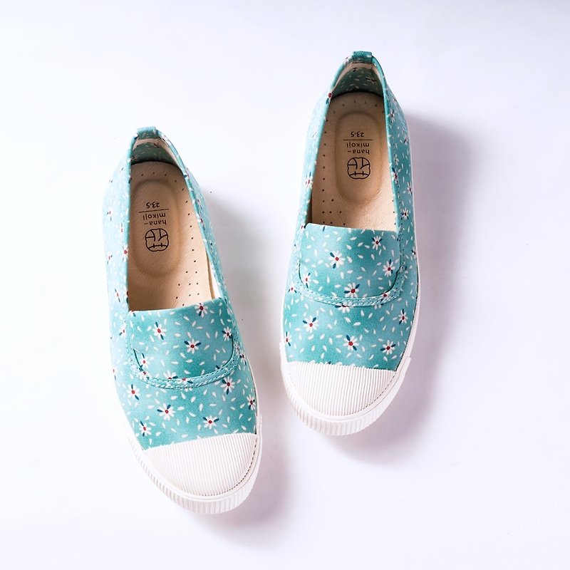 [fruit fruit day] summer blue silk flower cloth / June new products / soft halo lake color / canvas shoes / flat doll shoes / blue green / Size 23 ~ 25 - Women's Casual Shoes - Cotton & Hemp Blue