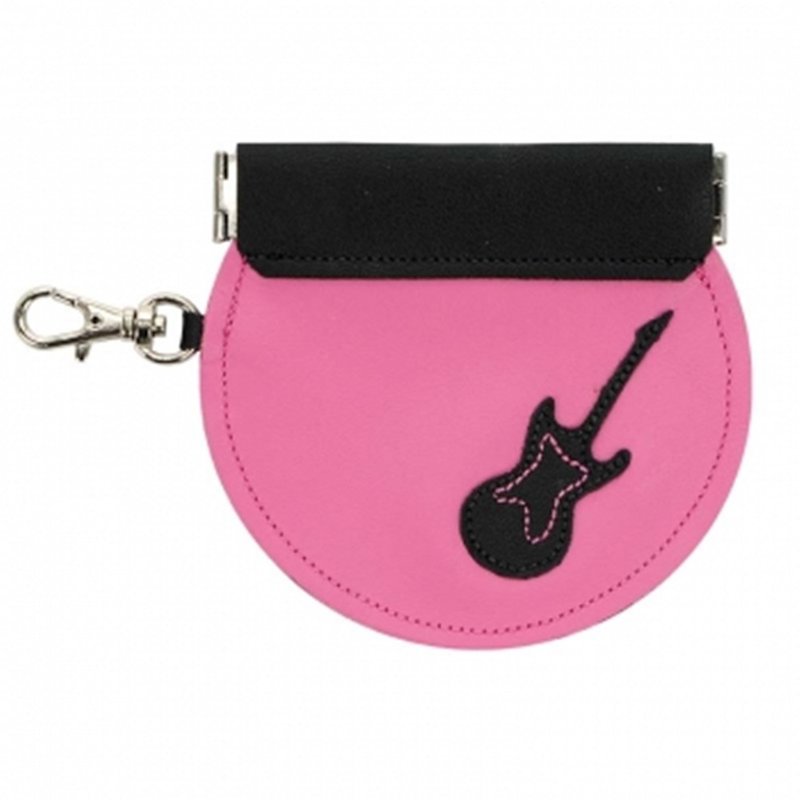 Handmade leather leather coin purse with key ring guitar - Coin Purses - Genuine Leather 