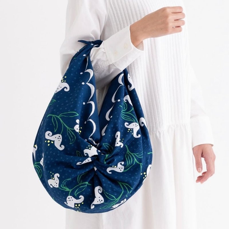 京都風呂敷包巾-竹久夢二 二四巾-百合 - 手帕 - 棉．麻 藍色