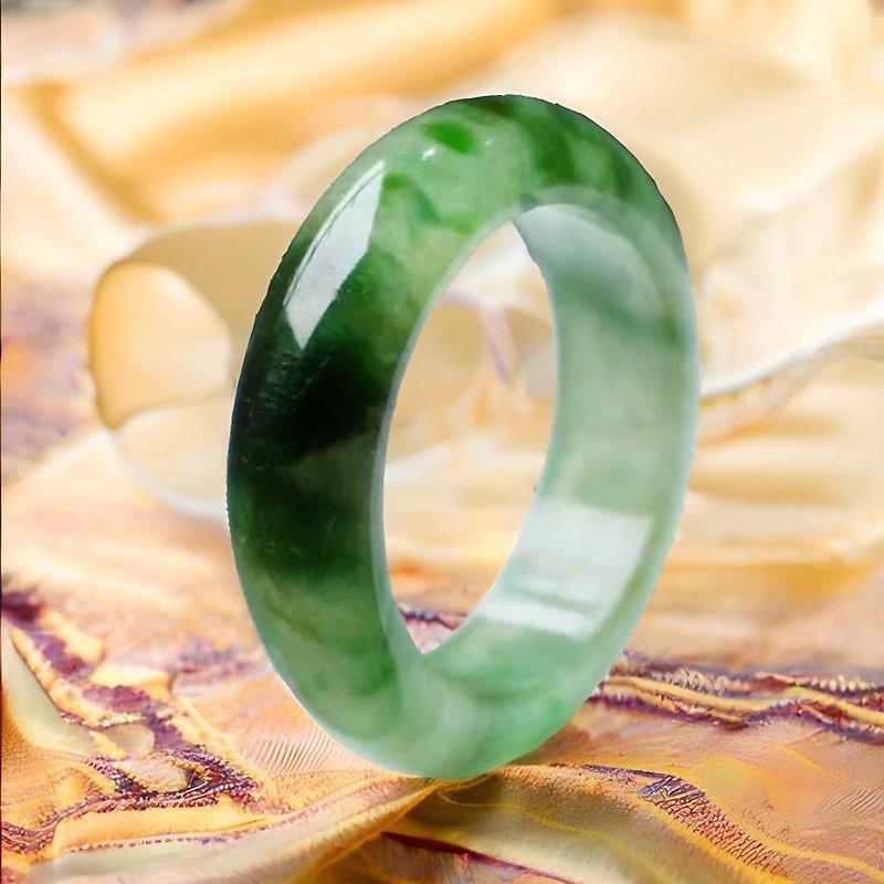 冰飄綠花翡翠戒指戒圈 | 國際12圍 | 天然緬甸玉翡翠A貨 | 送禮 - 戒指 - 玉石 綠色