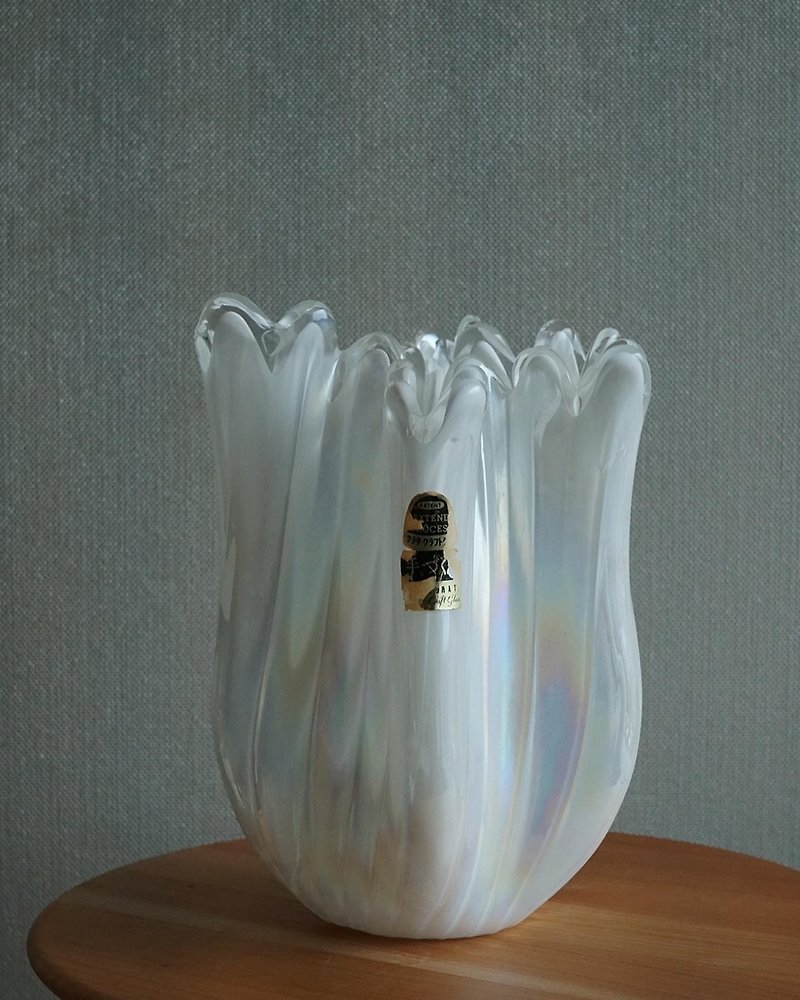 日本昭和 珠光手工花器 古董花器 - 花瓶/陶器 - 玻璃 白色