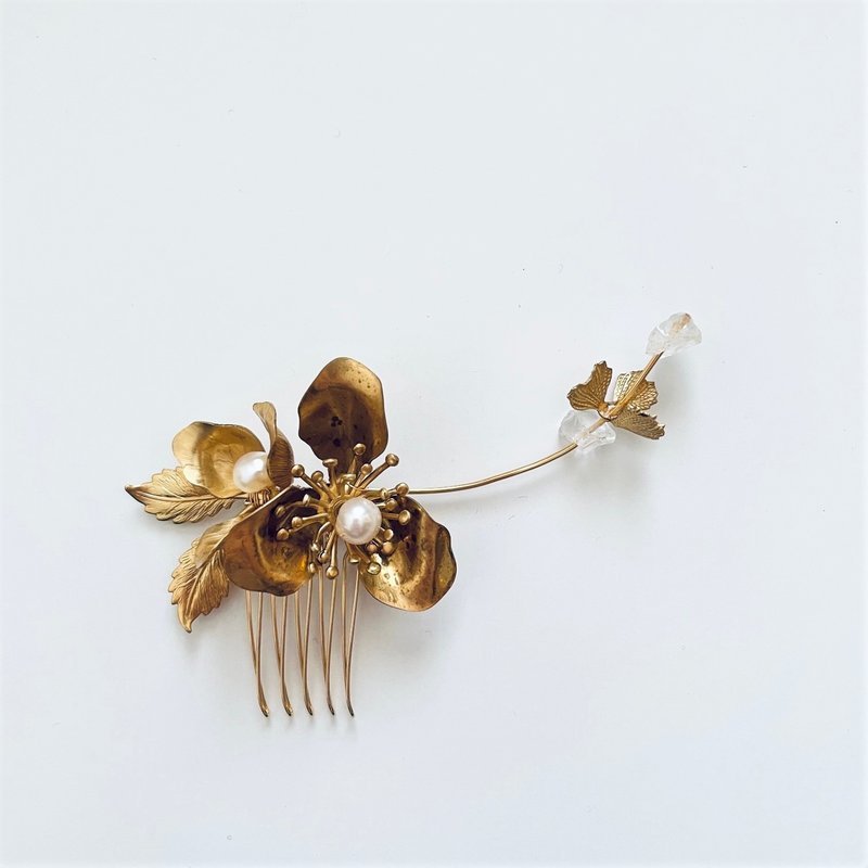 Vintage Flower Compact Hair Comb - เครื่องประดับผม - ทองแดงทองเหลือง สีทอง