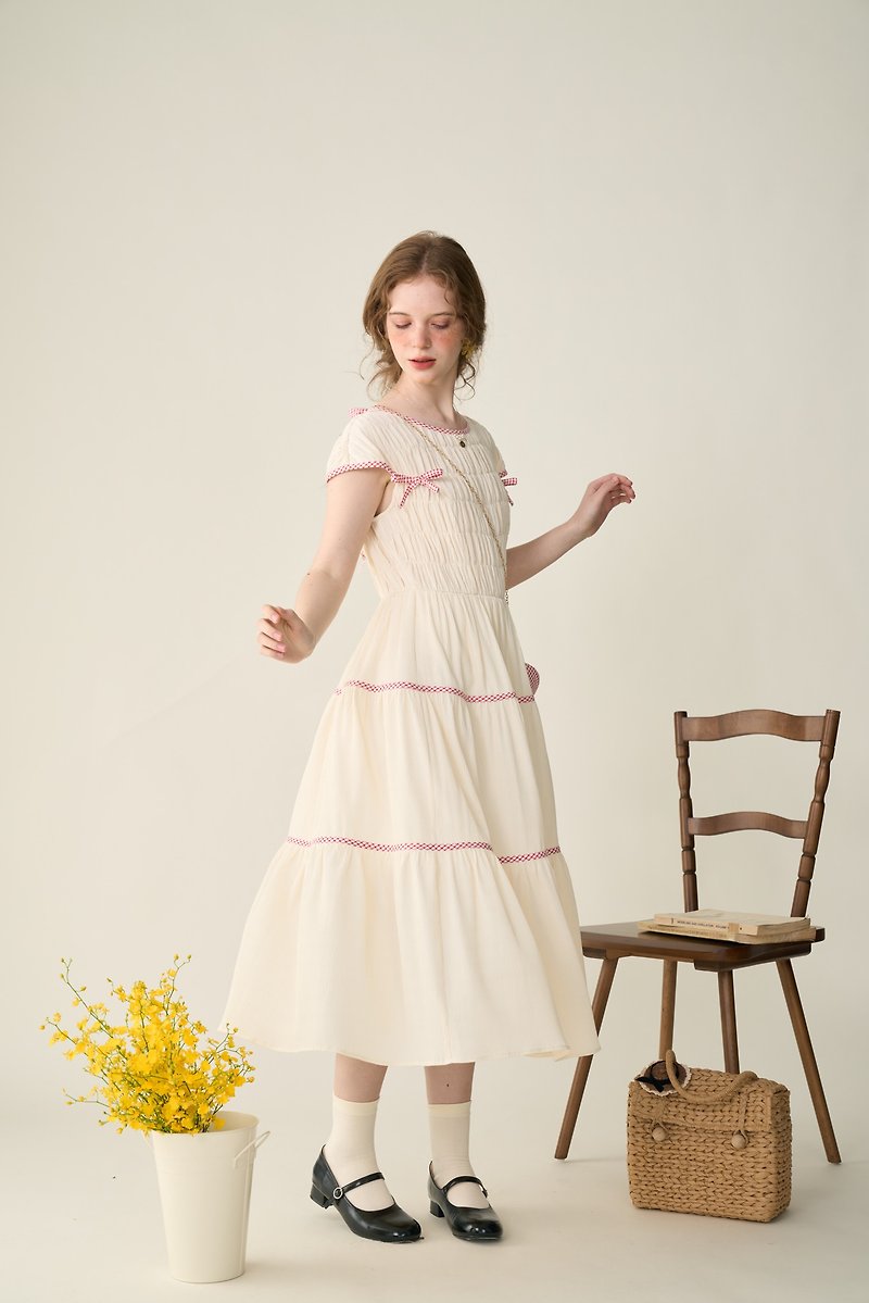 Little Bird Grocery Shop Retro Cute French Heavy Industry Pleated Dress - One Piece Dresses - Other Materials Gold