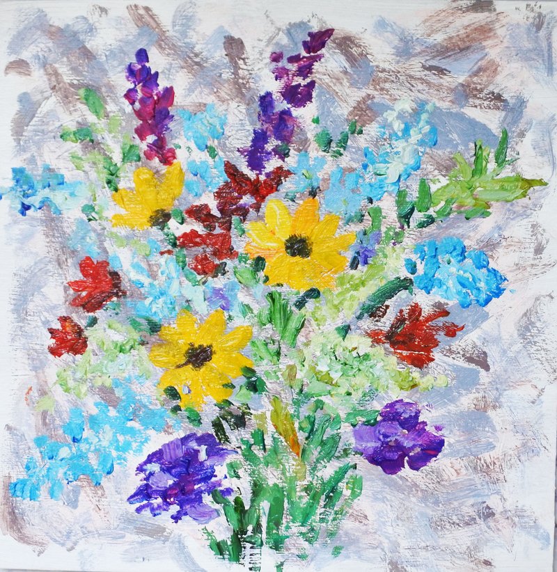 Oil painting Bright bouquet - ตกแต่งผนัง - อะคริลิค หลากหลายสี