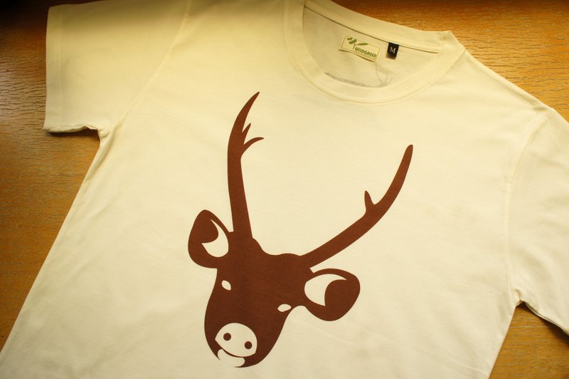 Organic Cotton Short Sleeve 【Formosan Sambar Deer】Unisex Tee - เสื้อยืดผู้ชาย - ผ้าฝ้าย/ผ้าลินิน สีนำ้ตาล