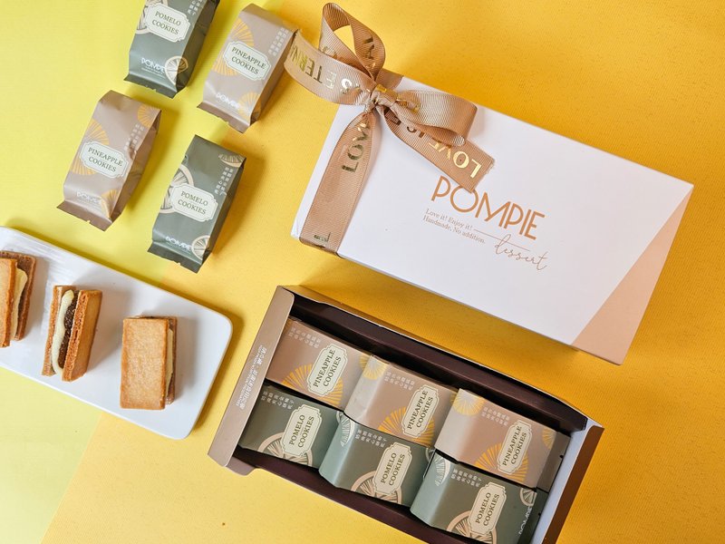 [Preferred Gift] Magao Pineapple/Chayun Grapefruit Cream Sandwich Cake Gift Box (Six Pieces) - คุกกี้ - อาหารสด สีส้ม