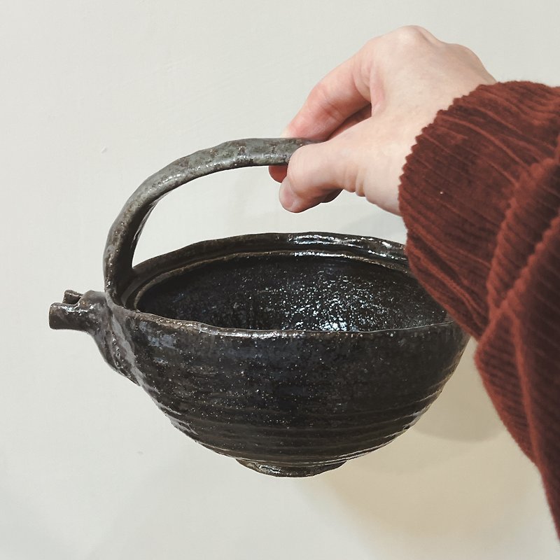 Kataguchi tea bowl sake jug - แก้วไวน์ - ดินเผา สีดำ