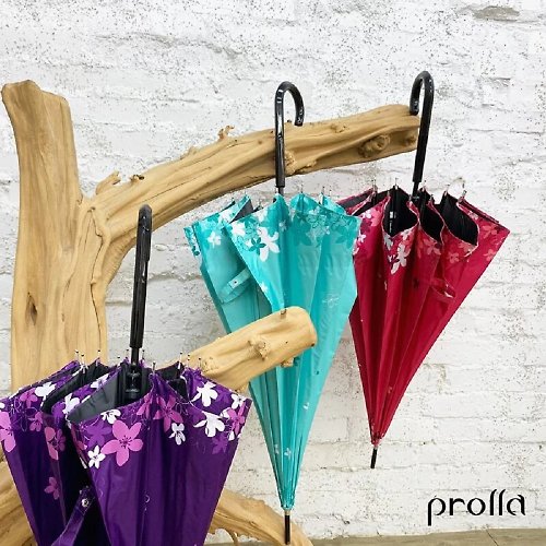 Prolla 保羅拉精品雨傘 Prolla 文創桐花自動長直傘|一鍵即開自動傘 防潑水|黑膠遮光抗UV