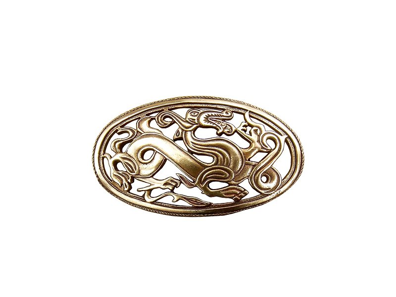 Brass animal brooch pin dragon ornament / Art deco brooch minimalistic jewelry - Brooches - Copper & Brass Gold