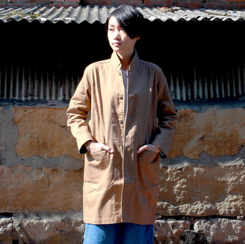 Omake Ojisan Coat - เสื้อแจ็คเก็ต - ผ้าฝ้าย/ผ้าลินิน สีกากี