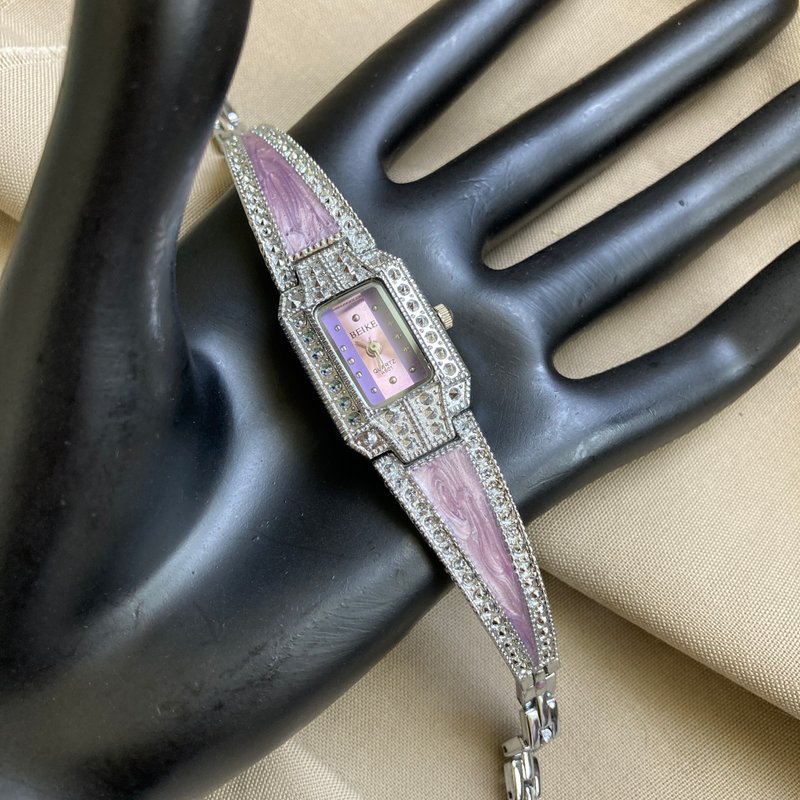 BEIKE square purple enamel strap silver metal case antique watch vintage - Women's Watches - Other Metals Purple