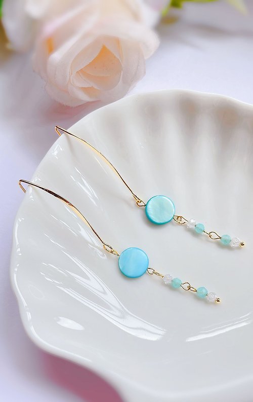 My Magical Dreams Jewelry Natural Blue Shell Pearl Crystal Dangle Gold Earrings