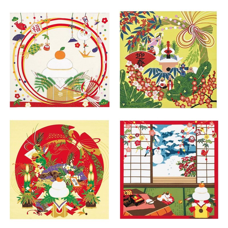 Furoshiki Single Item New Year 4 Designs (Gift Package Scarf Bag) - อื่นๆ - ผ้าฝ้าย/ผ้าลินิน หลากหลายสี