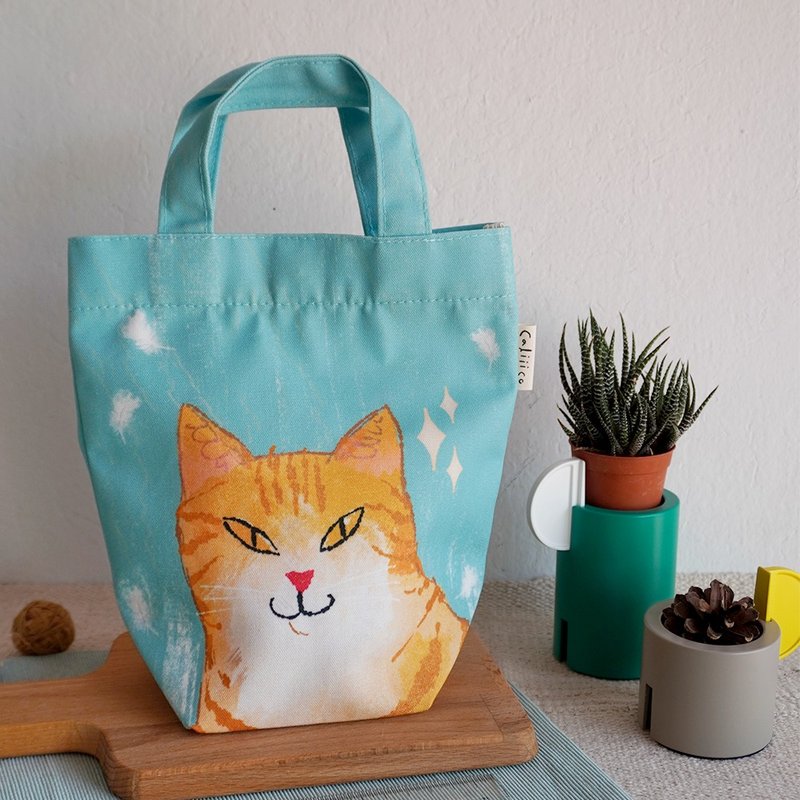 Lunch  bag with yellow cat - 手提包/手提袋 - 棉．麻 橘色