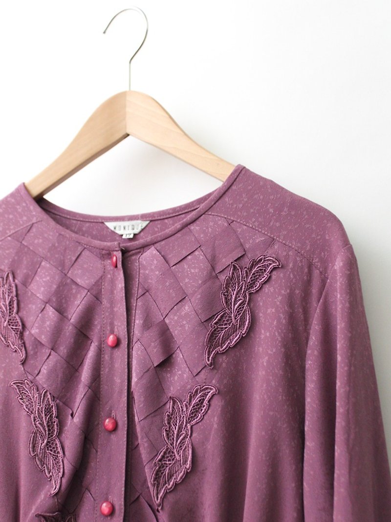 【RE0503D1163】 retro elegant loose eggplant lotus red embroidery long-sleeved spring and summer ancient dress - One Piece Dresses - Polyester Purple