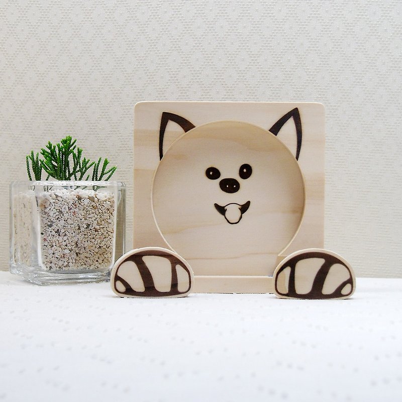 Shiba Inu mobile phone holder coaster dog palm line clip photo folder folder customization - Items for Display - Wood Brown