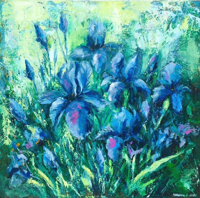 Irises Iris Painting Flower Van Gogh Original Floral Irises - 壁貼/牆壁裝飾 - 其他材質 藍色