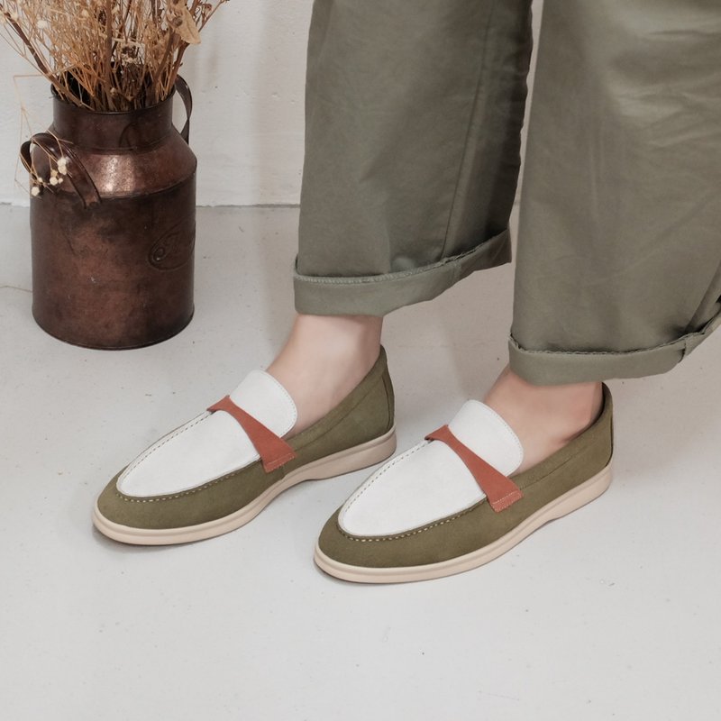 Light and waterproof! Colored Crayons Lightweight Loafers Green MIT Full Leather-Strong Matcha - รองเท้าอ็อกฟอร์ดผู้หญิง - หนังแท้ สีเขียว