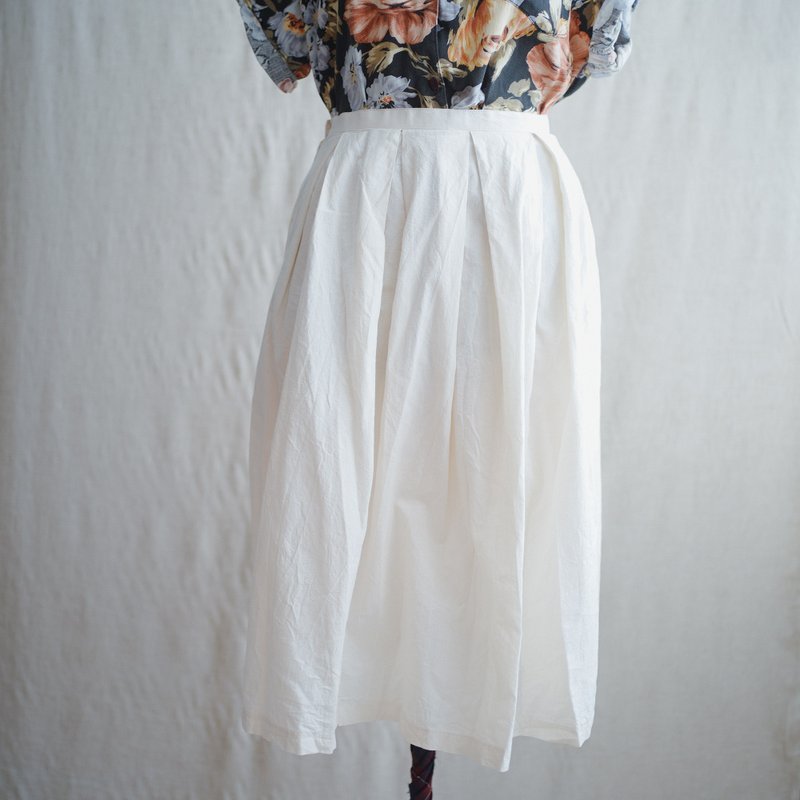 Beige washed cotton folded vintage vintage - Skirts - Cotton & Hemp White