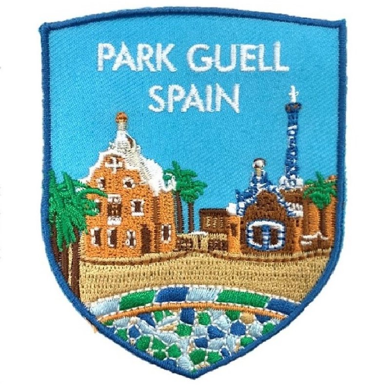 SPAIN Landmark Patch Patch Cloth Label Hot Stamping Badge Epaulette Recognition in Güell Park, Spain - เข็มกลัด/พิน - งานปัก หลากหลายสี
