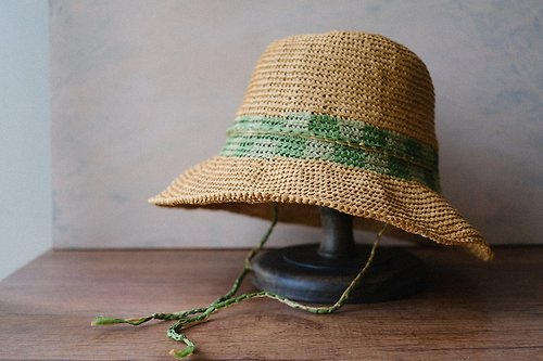 葉織 編織遮陽帽-青草格紋