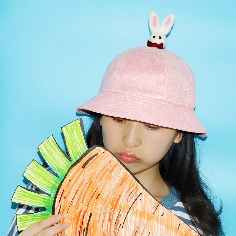 Cute Dumble Little Bunny Fresh Girl Fisherman's Hat Dents Mask - หมวก - ผ้าฝ้าย/ผ้าลินิน สึชมพู