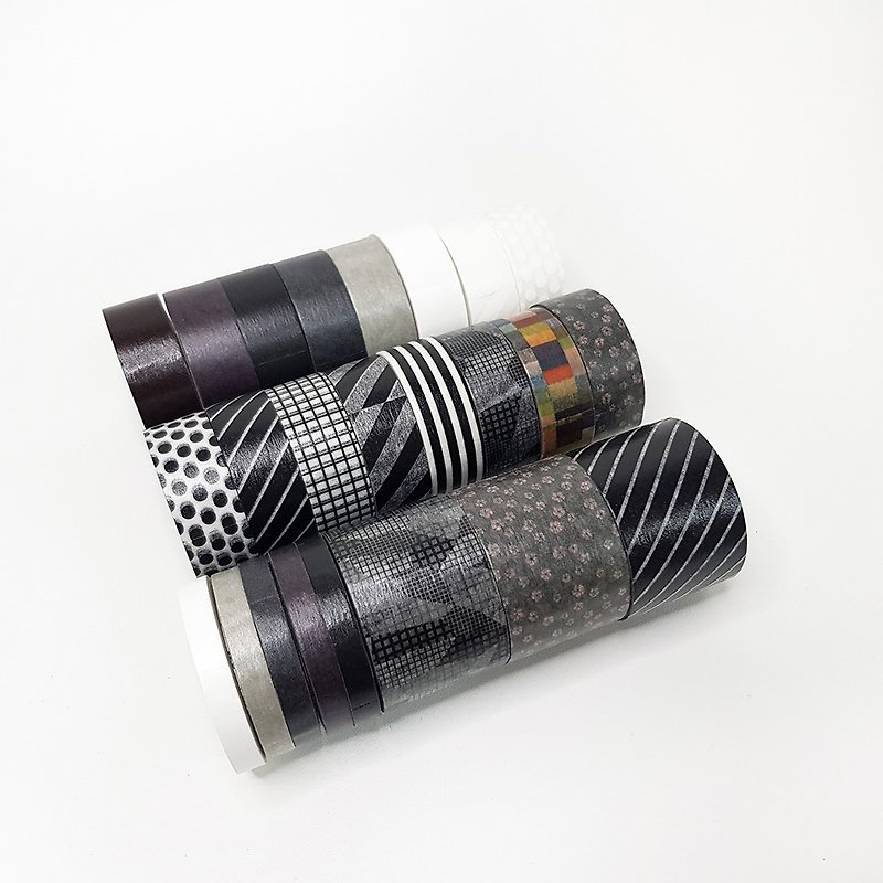mt Chigi-Hari Workshop Masking Tape / Black & White (MTWBOX05) / 23P - Washi Tape - Paper Black