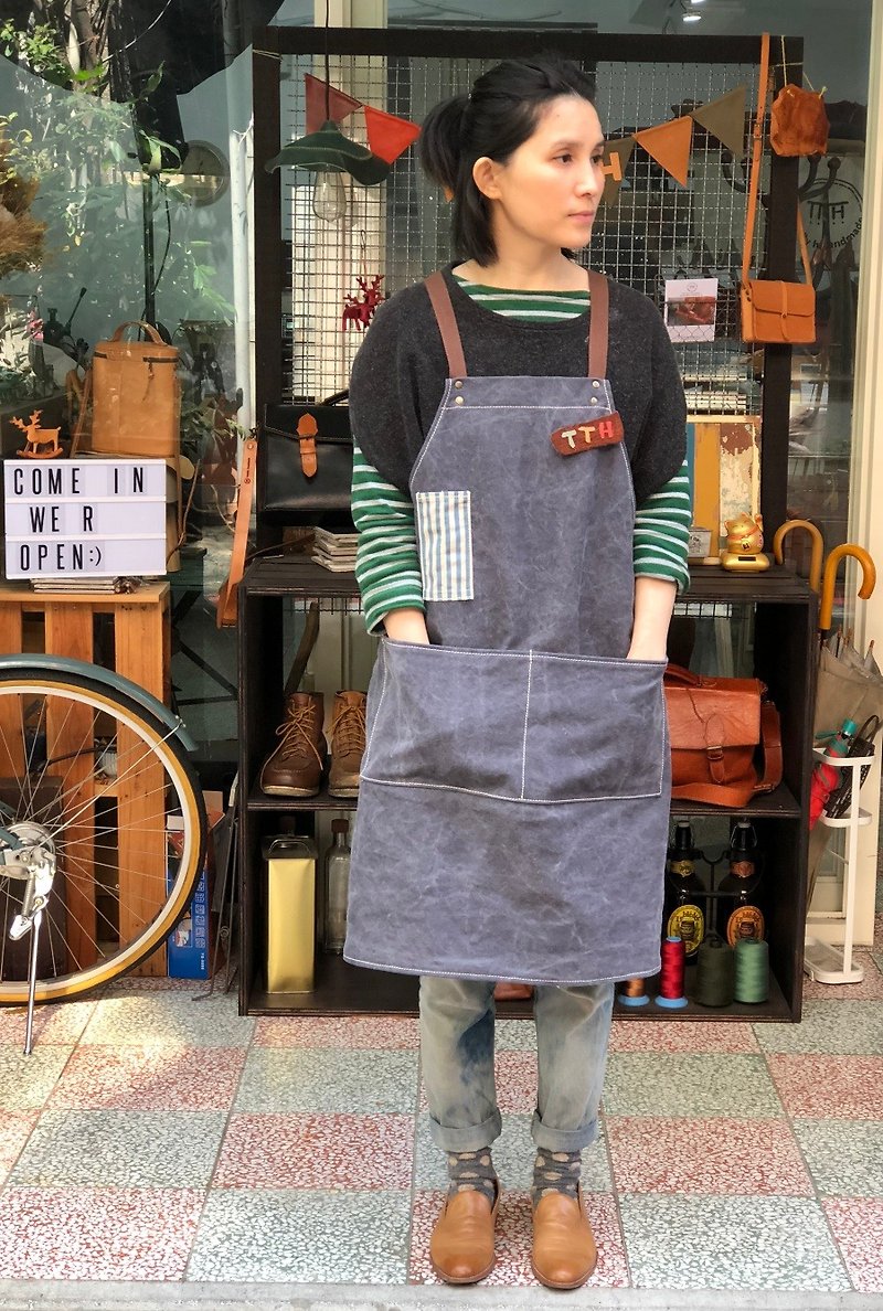 Industrial Washed Canvas Work Apron - Aprons - Cotton & Hemp Blue