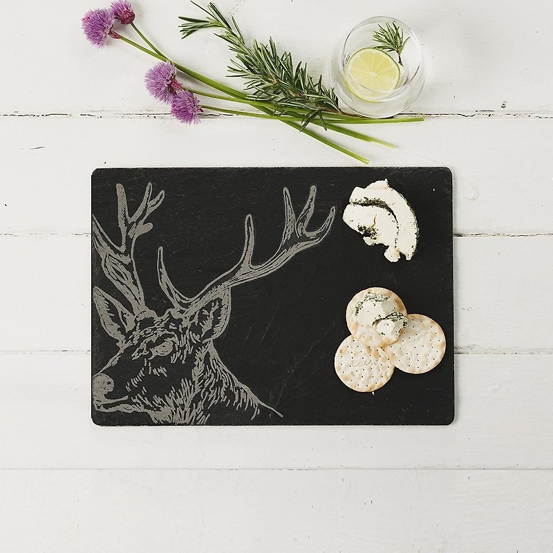 British Selbrae House Natural Black Slate Long Chopping Board/Tray 35 cm (Reindeer)-Spot - ถาดเสิร์ฟ - หิน สีดำ