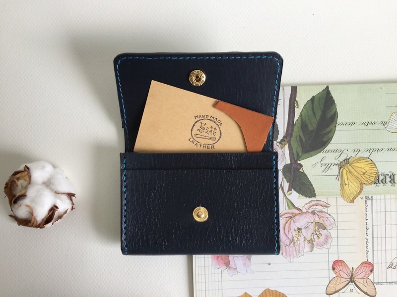 Graduation gift deep sea blue card holder / business card holder _ leather hand-stitched Business Card holder - Card Holders & Cases - Genuine Leather Blue