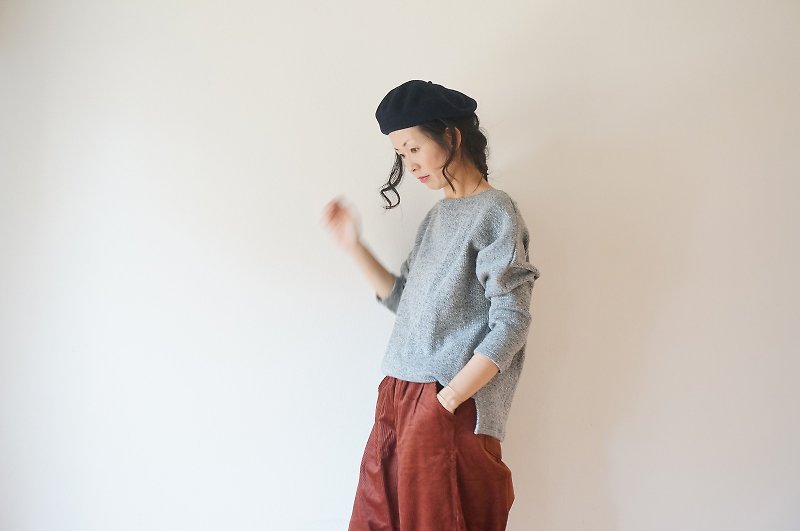 Cotton wool drop shoulder knit ladies GRAY - ニット・セーター - コットン・麻 グレー