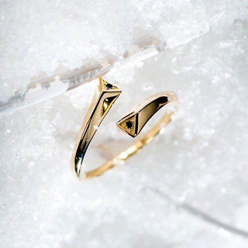 Majade Jewelry Design 黑鑽戒指 黑色黃金戒指 幾何金飾開口女戒 優雅黑鑽石 鑽石金戒指