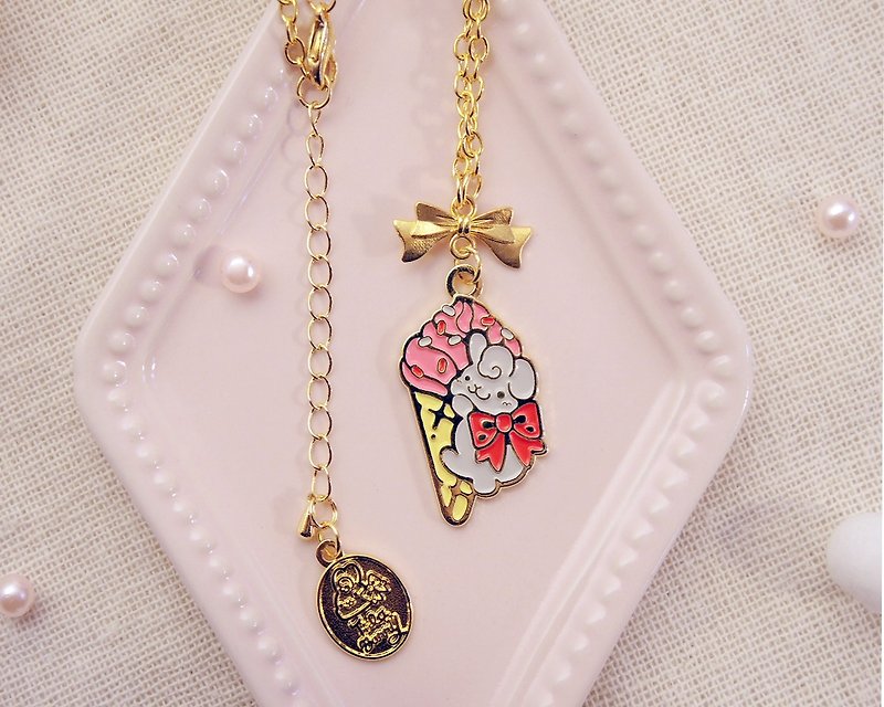 緹拉兔莓果冰淇淋項鍊-經典款 Tilabunny necklace-original - 項鍊 - 其他金屬 粉紅色