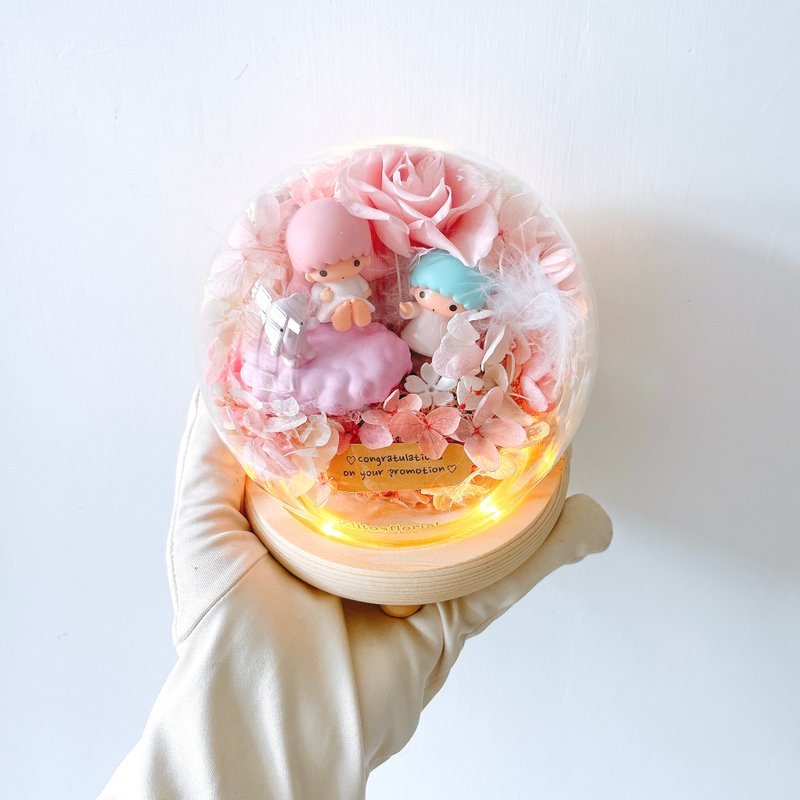 [Customized Gift] Kiitosflorist Doll Preserved Garden Glass Ball-12cm Gemini - Dried Flowers & Bouquets - Glass Pink