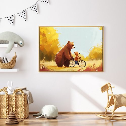 菠蘿選畫所 小熊的親子時光 I- 手繪小動物插畫掛畫/兒童裝飾畫/小熊掛畫