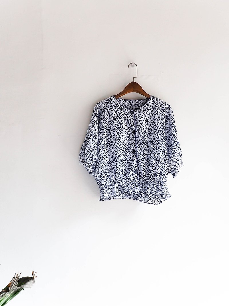 River water mountain - Fukushima sea blue scroll spring spray antique silk silk shirt shirt coat oversimper vintage - Women's Tops - Silk Blue