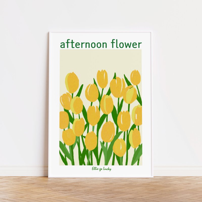 Art print/ Yellow Tulips / Flower Illustration poster A3 A2 - โปสเตอร์ - กระดาษ สีเหลือง