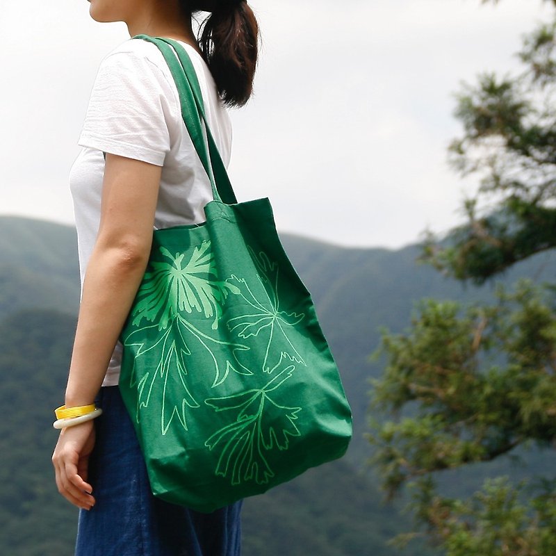 Mushrooms MOGU/cotton bags/green bags/antlerhorn ferns - Messenger Bags & Sling Bags - Cotton & Hemp Green