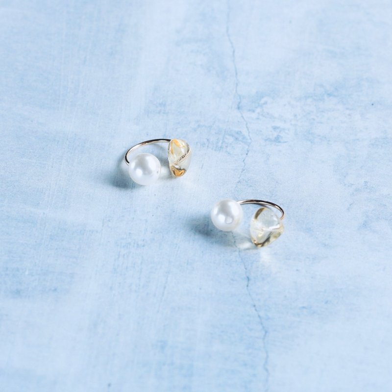 14kgf Citrine Swarovski Pearl 2Way Ear cuff - 耳環/耳夾/耳骨夾 - 半寶石 黃色