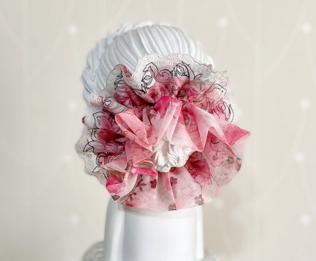 フランス刺繍レースシュシュ/オフホワイトヘアゴムシュシュ