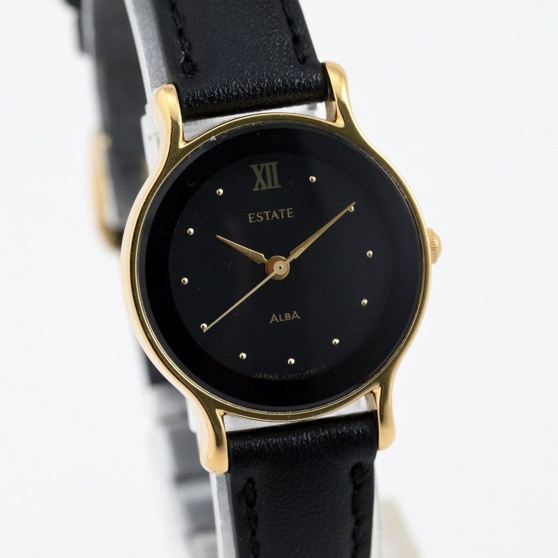 SEIKO ALBA ESTATE V701-1M50 女性用腕時計 クォーツ ブラック ゴールド 手錶 古董錶 復古手錶 - 女錶 - 不鏽鋼 黑色